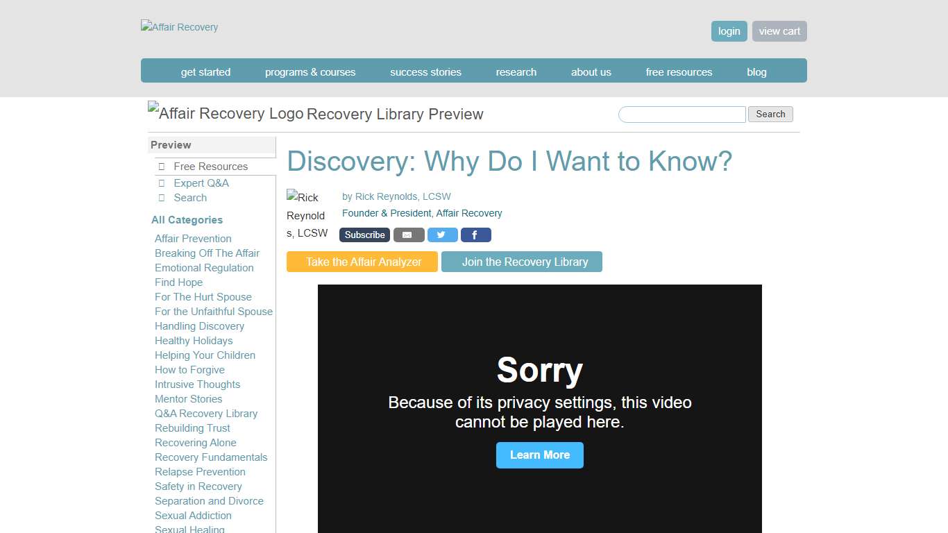 Discovery: Why Do I Want to Know? Affair Recovery